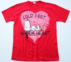 画像2: 80s USA製 ARTEX スヌーピー COLD FEET WARM HEART Tシャツ 赤 M (2)