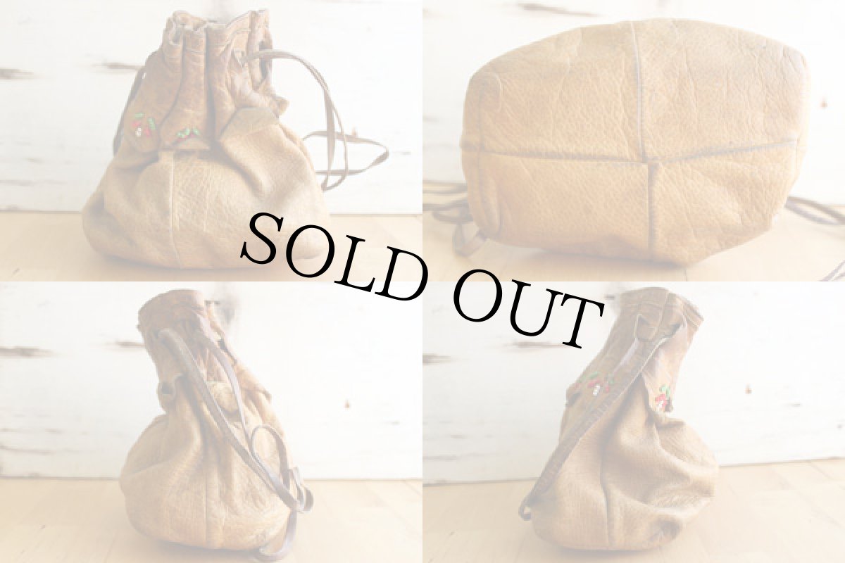 画像2: ビンテージ ディアスキン レザーポーチ★巾着袋 (2)