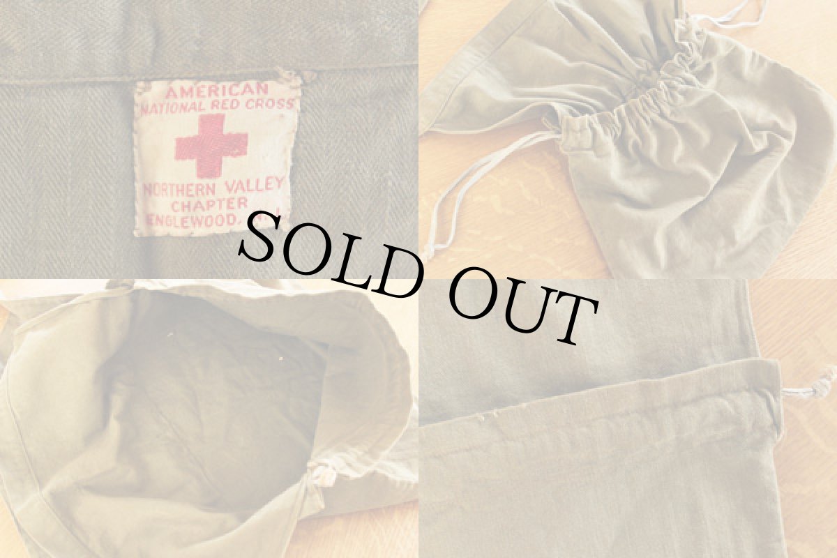 画像3: 40s AMERICAN RED CROSS HBT ヘリンボーンツイル エプロン バッグ オリーブ (3)