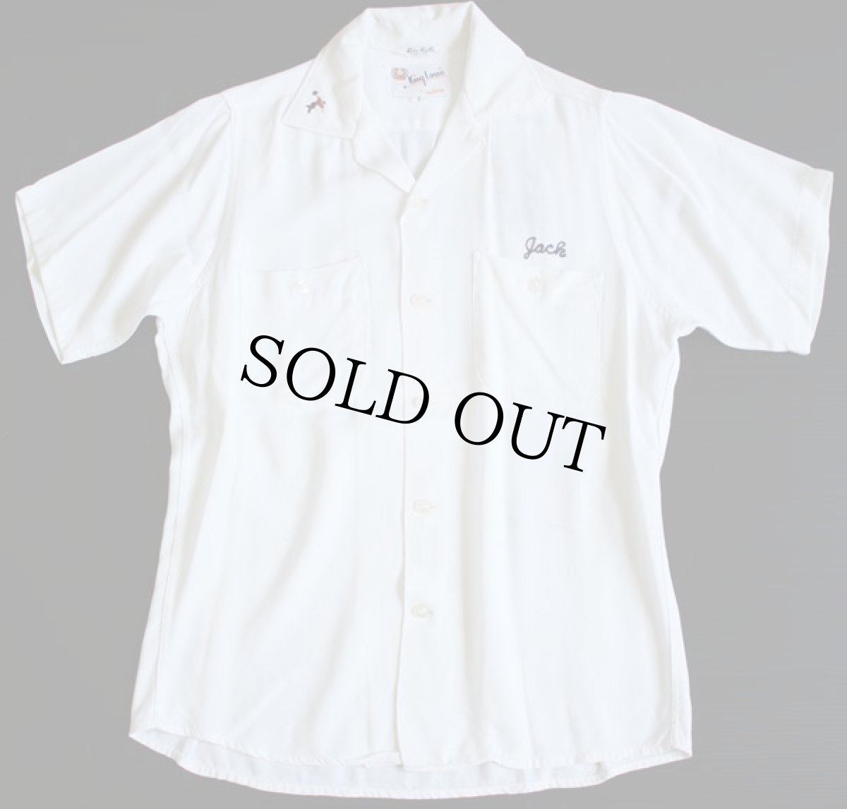 画像2: 60s USA製 King Louieキングルイ チェーン刺繍 レーヨン ボウリングシャツ 白 S (2)