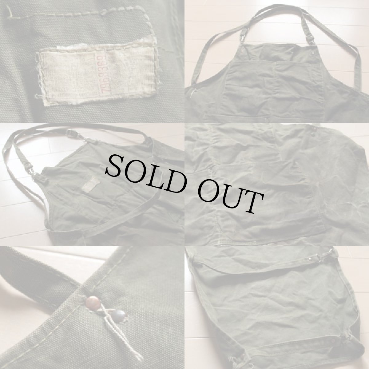 画像3: 40s キャンバス ワークエプロン 耳付き オリーブ (3)