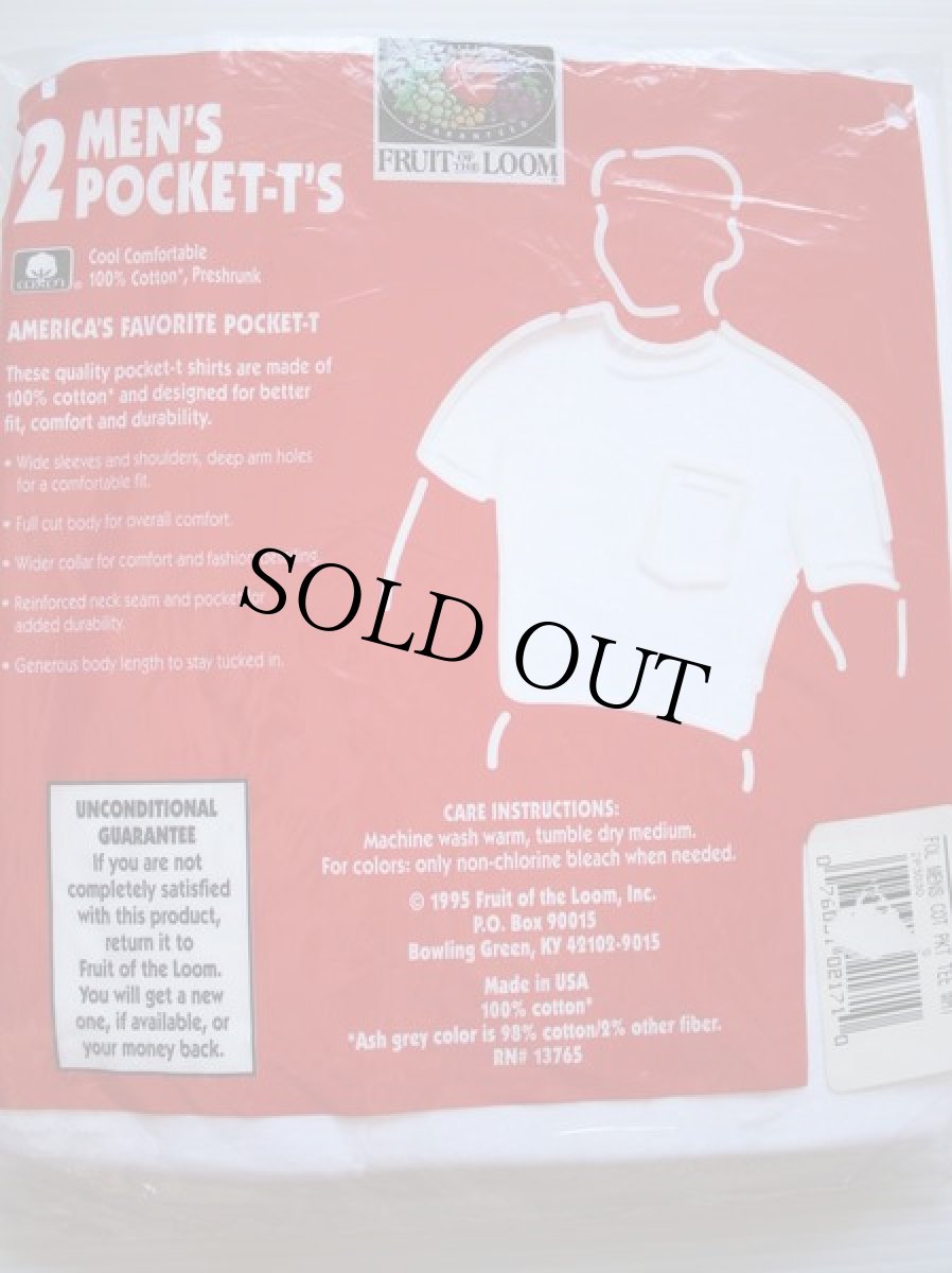 画像2: デッドストック★90s USA製 FRUIT OF THE LOOM コットン ポケットTシャツ 白 S 2枚セット (2)
