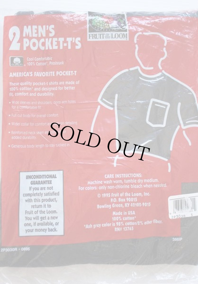 画像2: デッドストック★90s USA製 FRUIT OF THE LOOM コットン ポケットTシャツ 黒 S 2枚セット (2)
