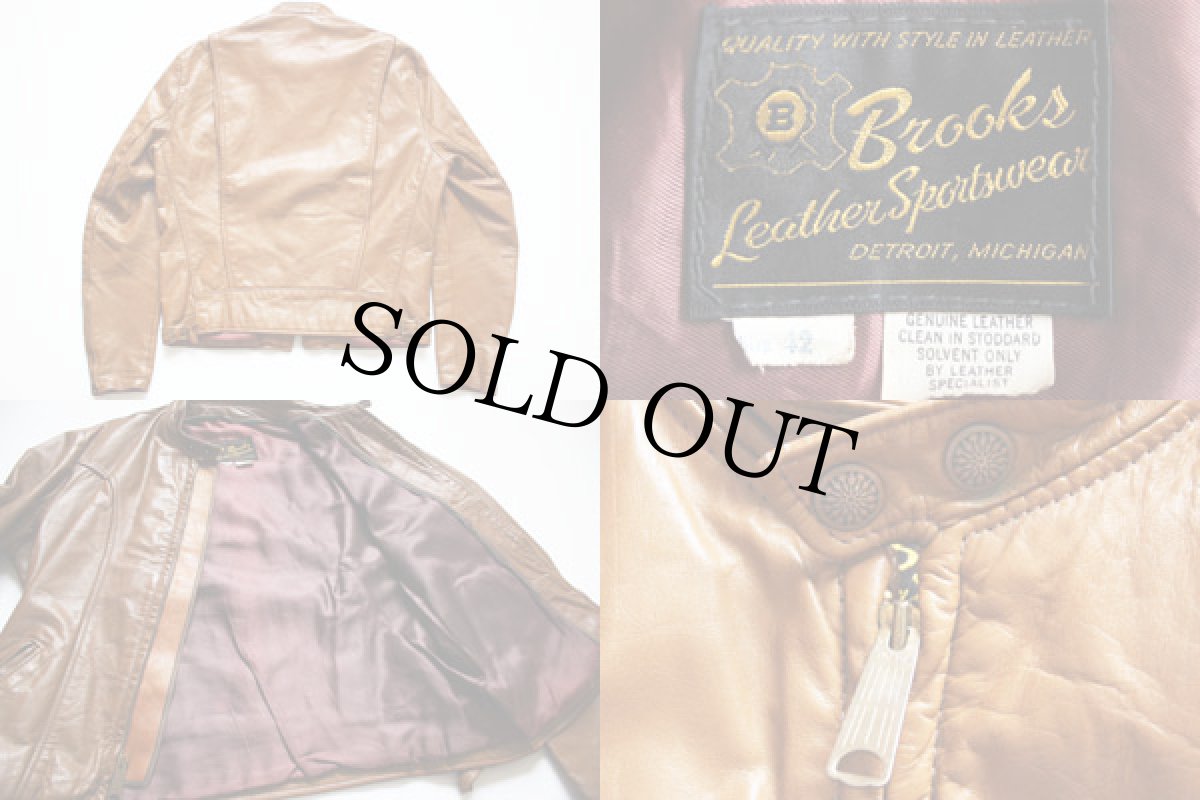 画像2: 60s Brooksブルックス シングルライダース レザージャケット 茶 42 (2)
