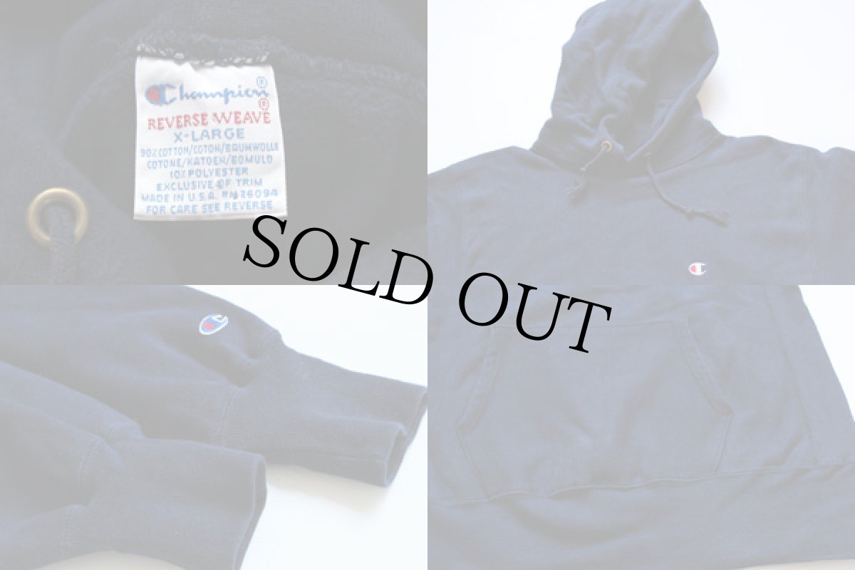 画像3: 90s USA製 Championチャンピオン ワンポイント リバースウィーブ スウェットパーカー 紺 XL (3)