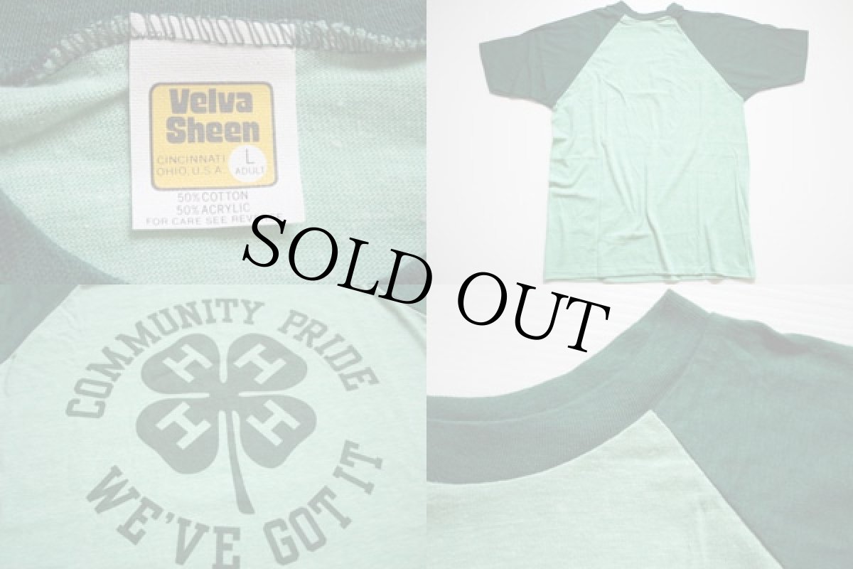 画像3: デッドストック★70s USA製 Velva Sheen 4H クローバー 染み込みプリント ラグランTシャツ 杢グリーン×緑 L (3)