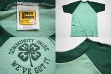 画像3: デッドストック★70s USA製 Velva Sheen 4H クローバー 染み込みプリント ラグランTシャツ 杢グリーン×緑 L (3)