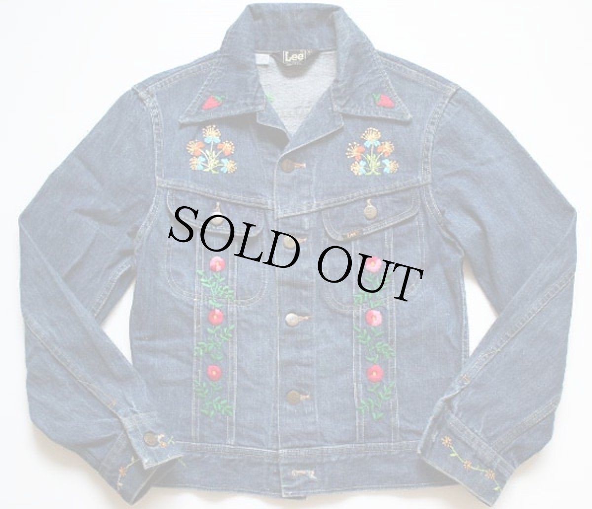 画像2: 70s Leeリー 花柄 刺繍 デニムジャケット S (2)