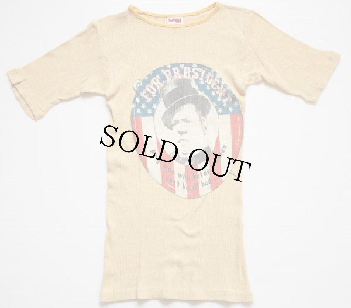 画像2: 70s PRESIDENT 染み込みプリント リブTシャツ 黄 M (2)