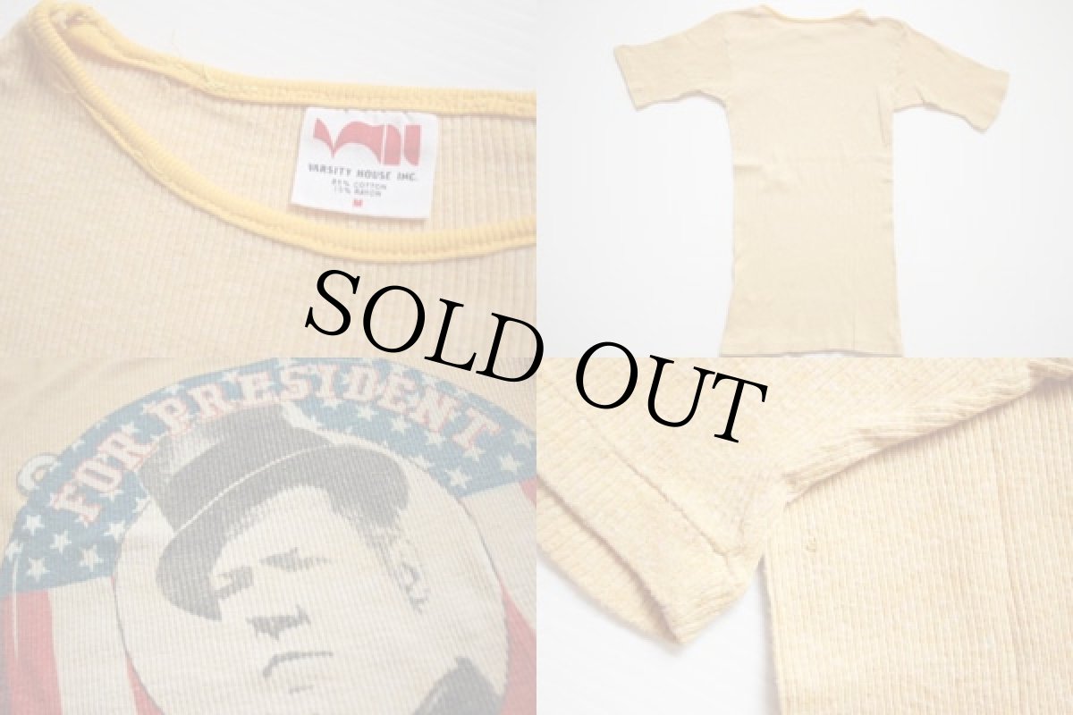 画像3: 70s PRESIDENT 染み込みプリント リブTシャツ 黄 M (3)