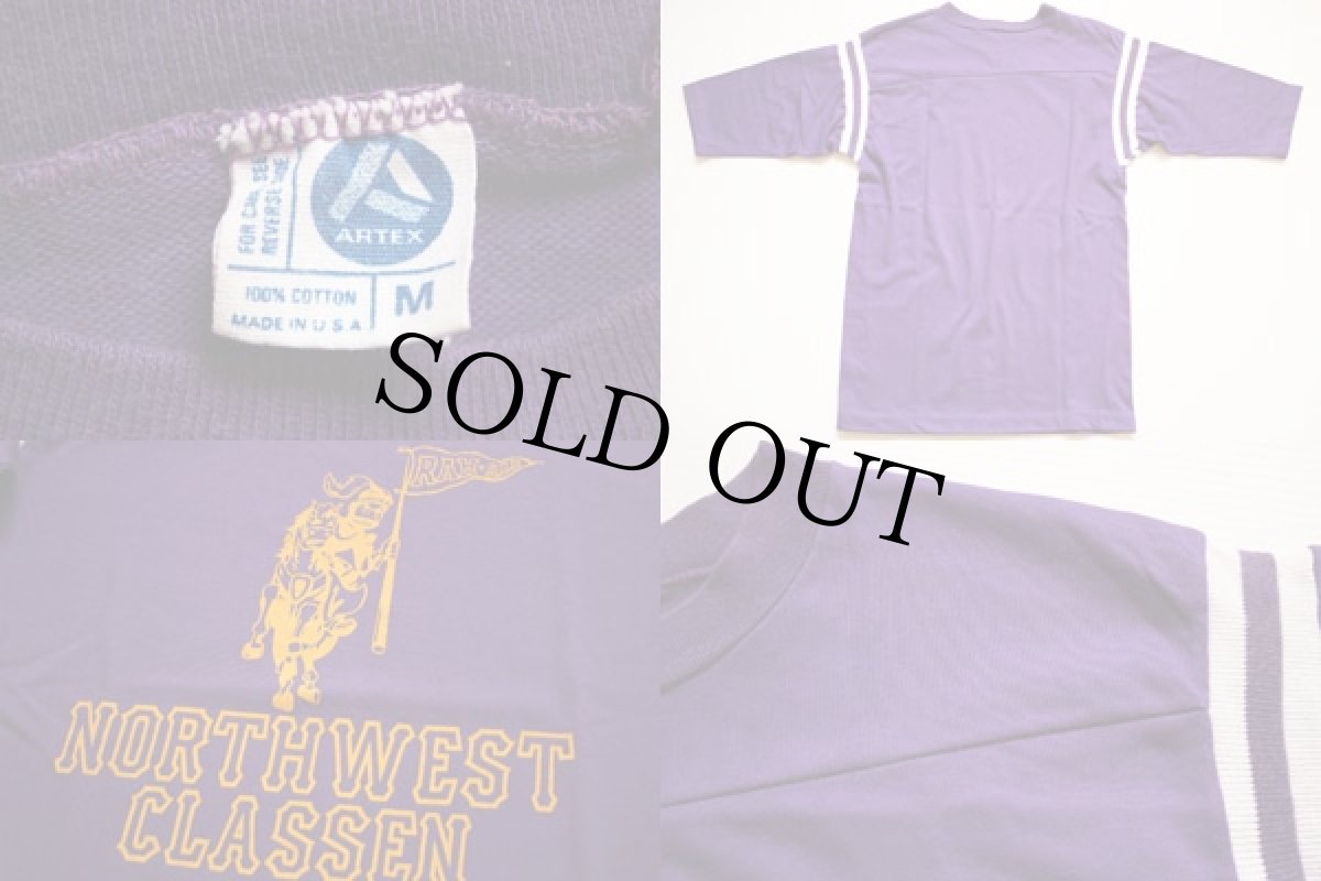画像3: 70s USA製 ARTEX 騎士 フットボールTシャツ 紫 M (3)