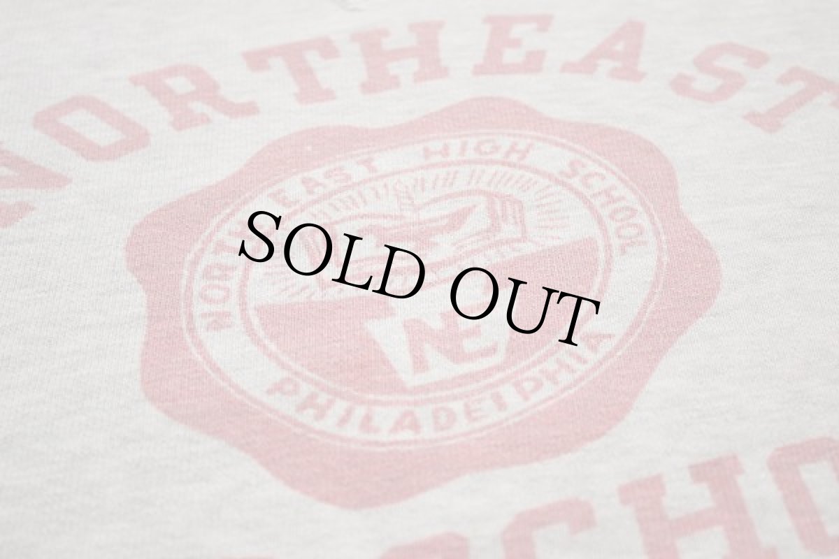 画像2: 50s USA製 RUSSELLラッセル NORTHEAST HIGH SCHOOL 染み込みプリント 前V コットン スウェット 杢グレー M (2)