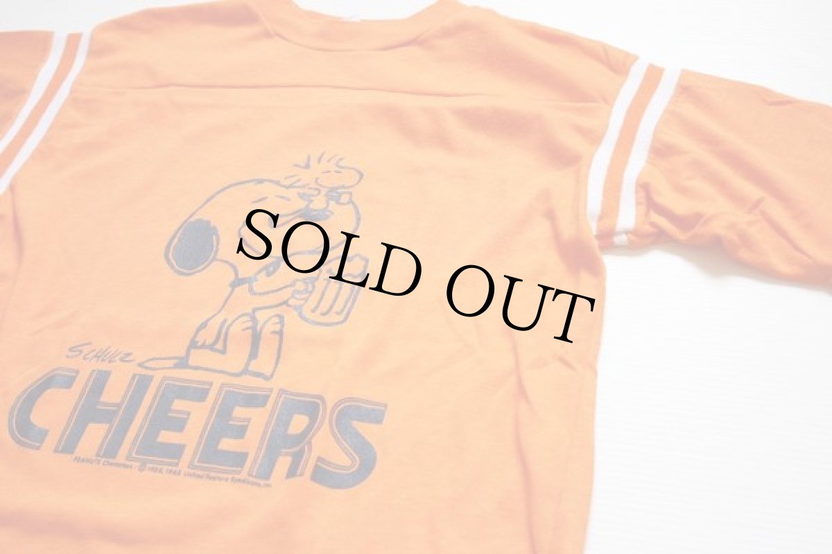 画像2: 70s USA製 ARTEX スヌーピー CHEERS コットン フットボールTシャツ オレンジ M (2)