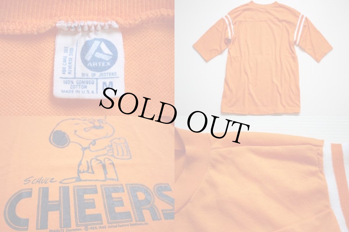 画像3: 70s USA製 ARTEX スヌーピー CHEERS コットン フットボールTシャツ オレンジ M (3)