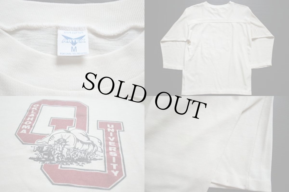 画像3: 70s ARTEX OU コットン フットボールTシャツ アイボリー M (3)