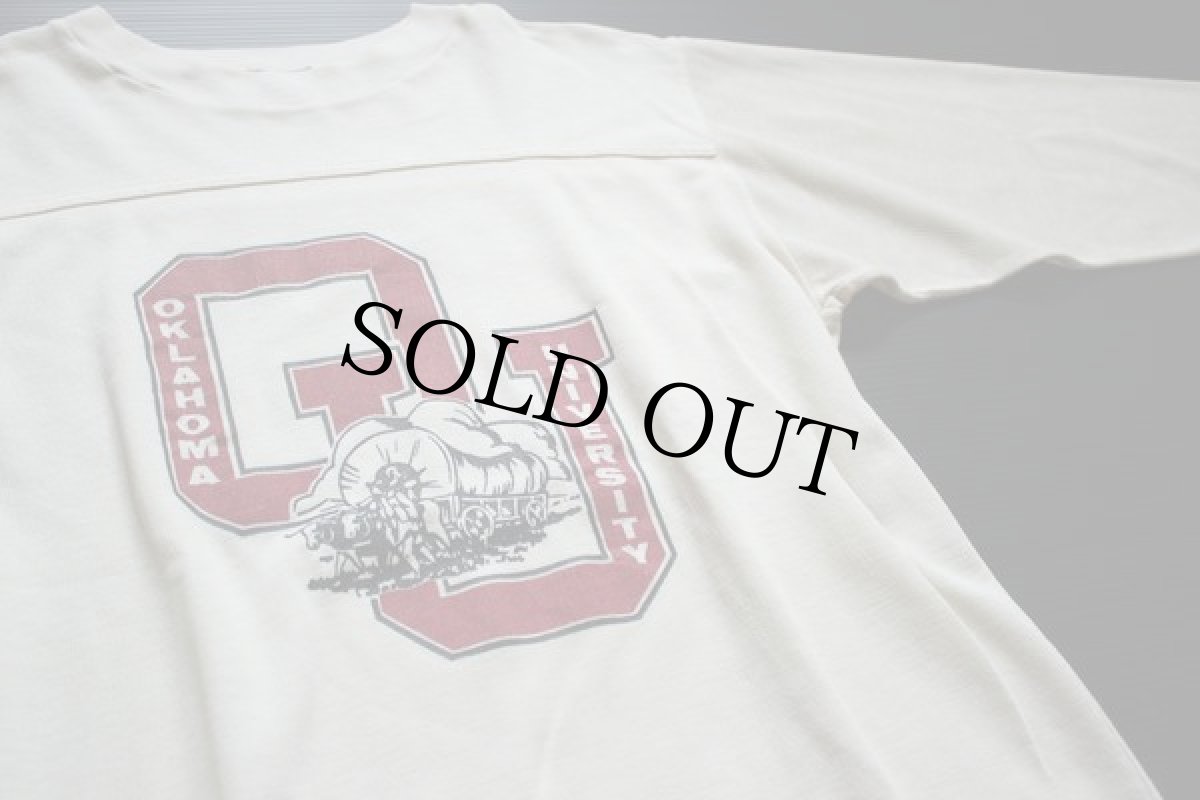 画像2: 70s ARTEX OU コットン フットボールTシャツ アイボリー M (2)