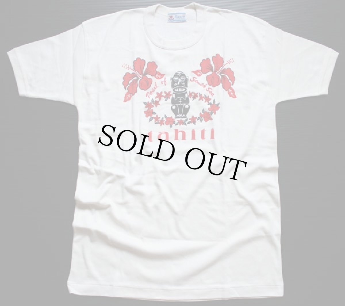 画像2: デッドストック★60s Buxom tahiti 染み込みプリント コットンTシャツ 白 42 (2)