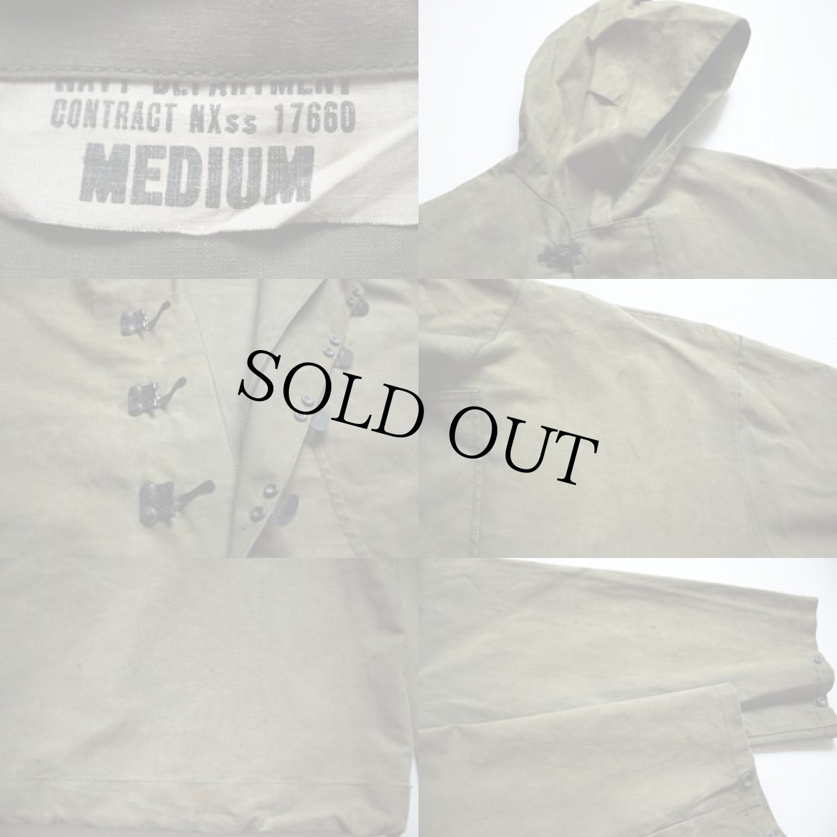 画像3: 40s 米軍 U.S.NAVY N-2 フックタイプ デッキ レインパーカー オリーブドラブ M (3)