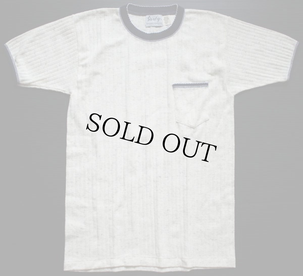画像2: デッドストック★60s Sarby ポケット付き リブTシャツ 生成り×紺 L (2)