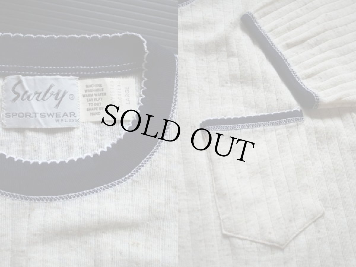 画像3: デッドストック★60s Sarby ポケット付き リブTシャツ 生成り×紺 L (3)