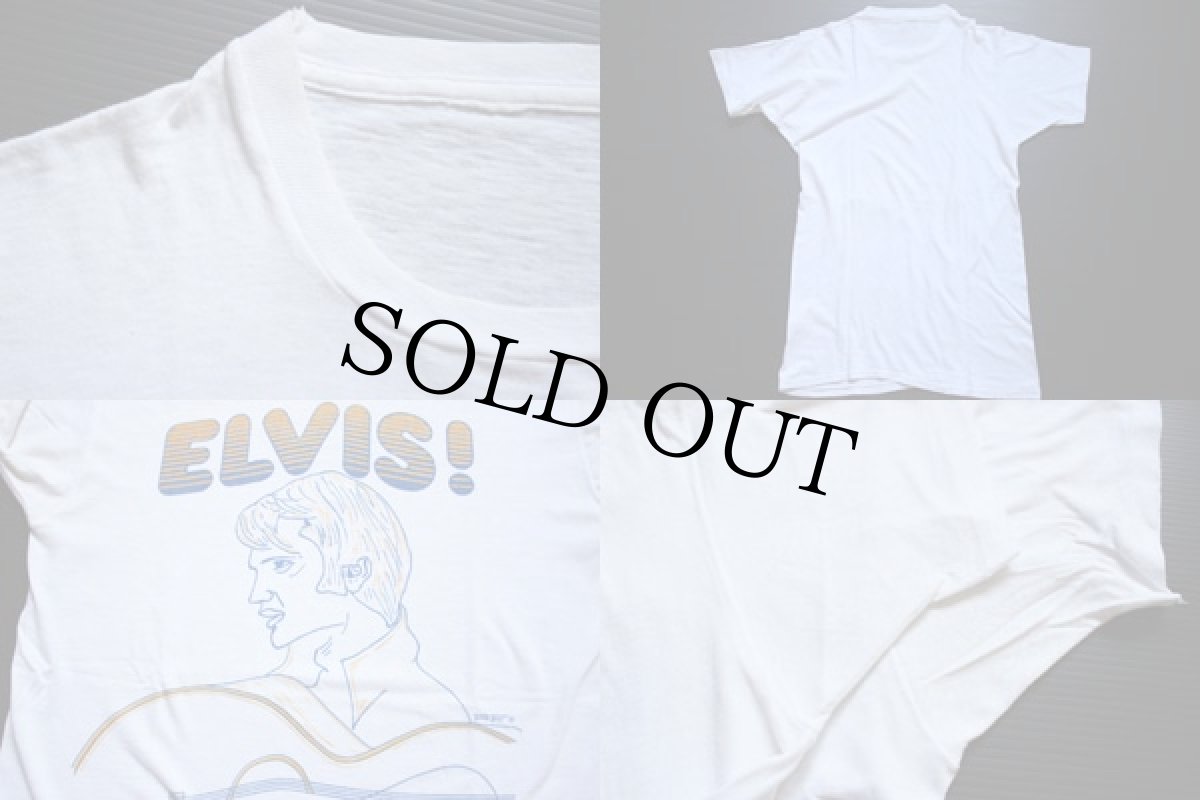 画像3: 70s ELVIS 染み込みプリント アート コットンTシャツ 白 (3)