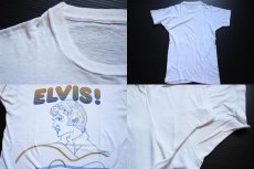 画像3: 70s ELVIS 染み込みプリント アート コットンTシャツ 白 (3)