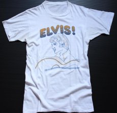 画像2: 70s ELVIS 染み込みプリント アート コットンTシャツ 白 (2)