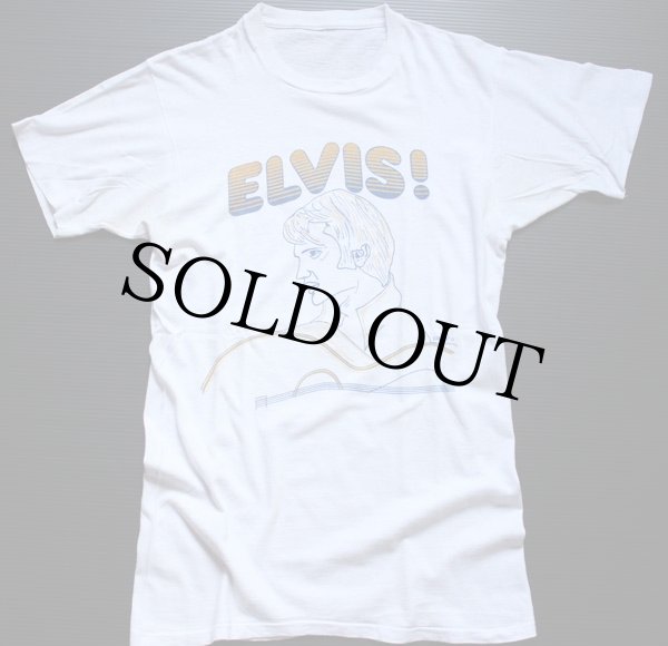 70s ELVIS フォトプリント ロックT ペーパータグ サイズS〜M相当 70s ELVIS 染み込みプリント アート コットンTシャツ 白 - Sixpacjoe