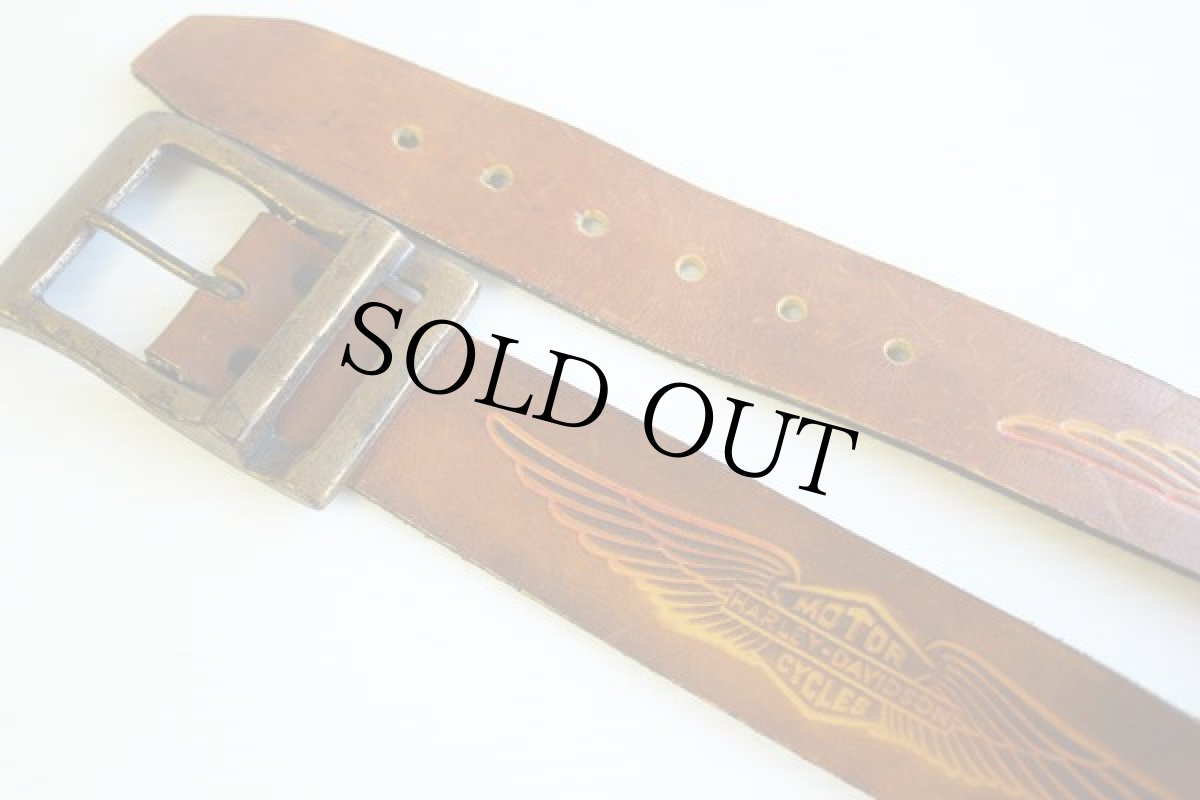 画像2: 70s HARLEY-DAVIDSONハーレー ダビッドソン 型押し レザーベルト 茶 S (2)