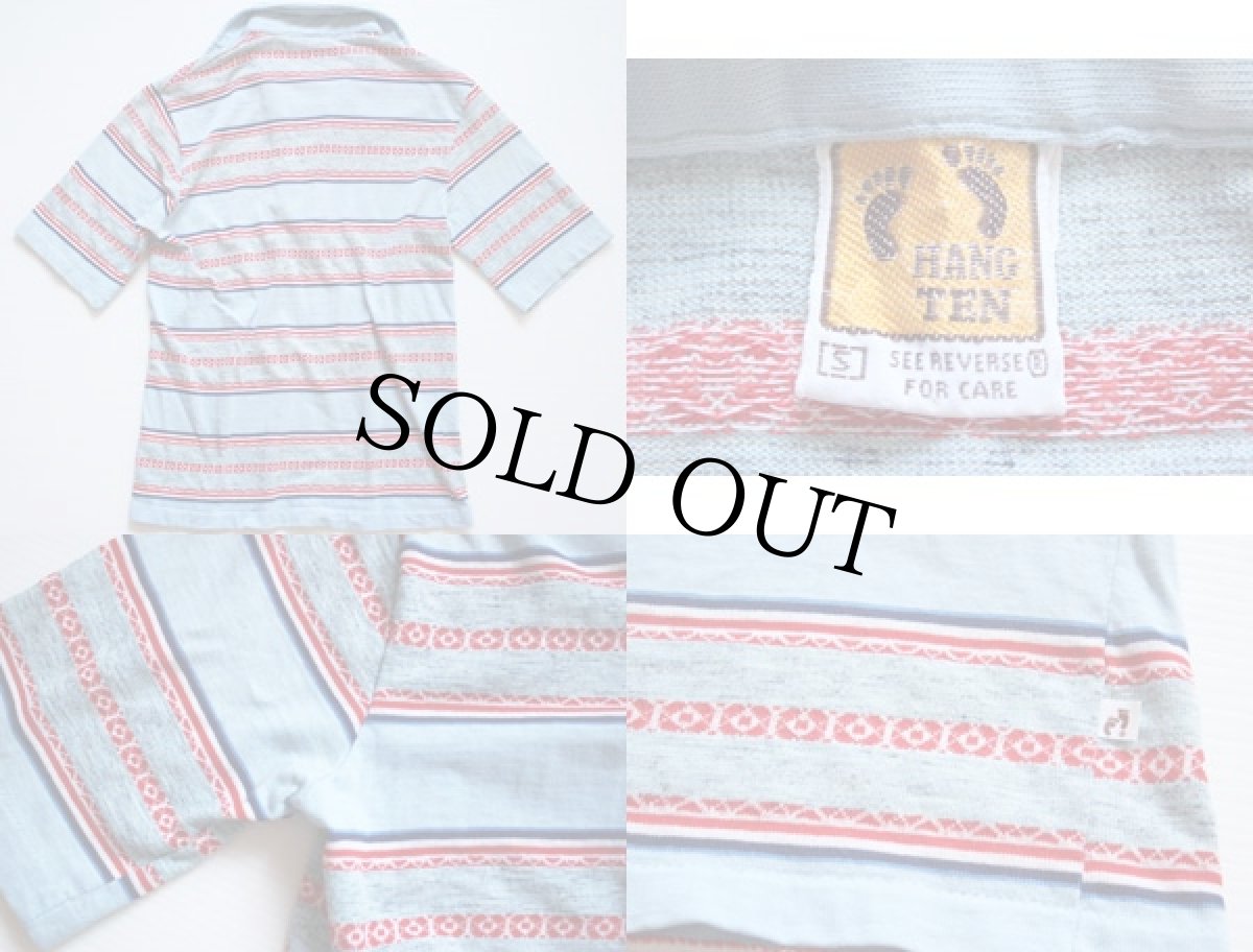 画像3: 70s HANGTENハンテン ジャガード ボーダー ポロシャツ 水色 S (3)