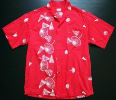 画像1: 50s ハワイ製 Richards 傘柄 コットン アロハシャツ 赤 (1)