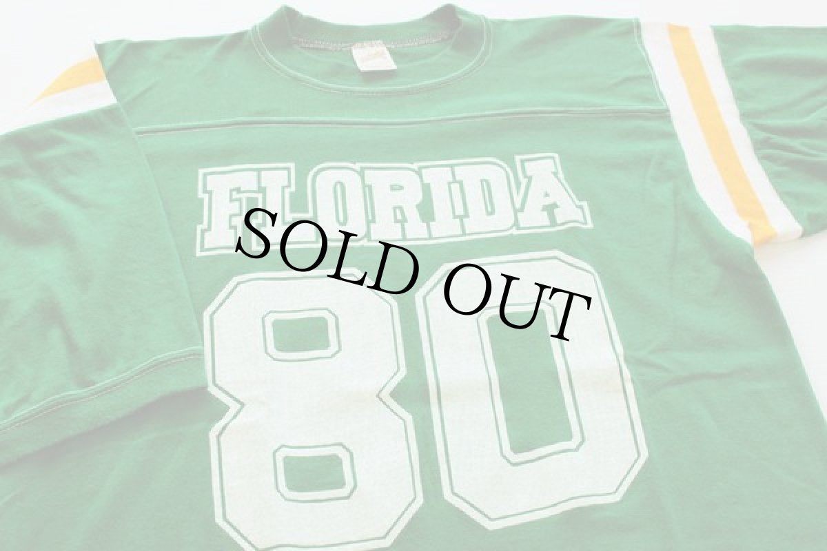 画像1: 80s USA製 FLORIDA 80 ナンバリング フットボールTシャツ 緑 XL (1)