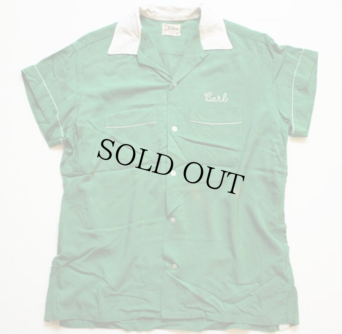 画像2: 50s Hiltonヒルトン チェーン刺繍 レーヨン ボウリングシャツ 緑 L (2)