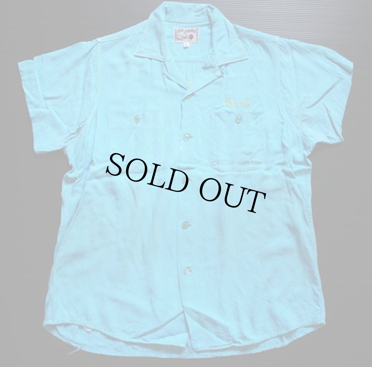 画像2: 50s King Louieキングルイ チェーン刺繍 レーヨン ボウリングシャツ 水色 (2)