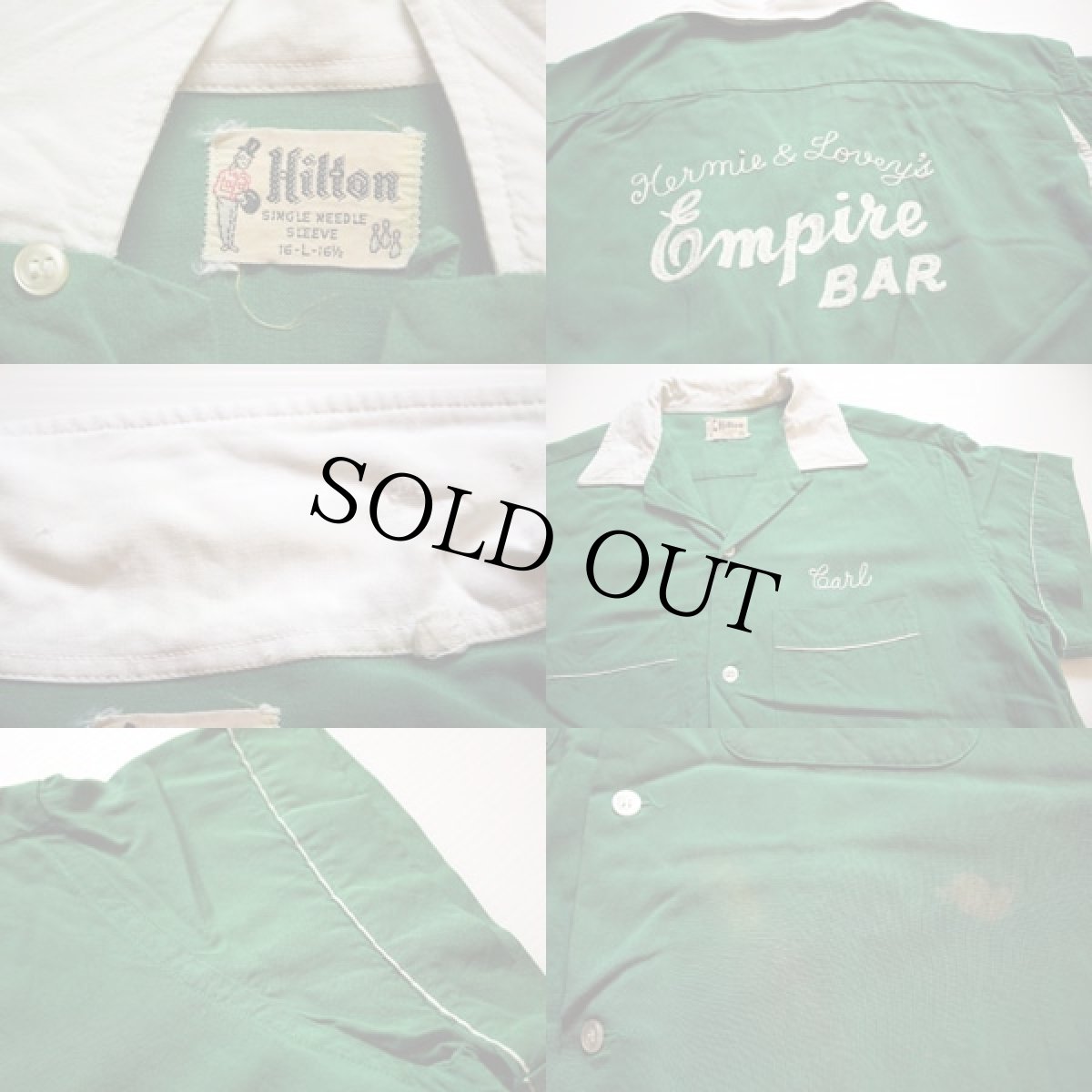 画像3: 50s Hiltonヒルトン チェーン刺繍 レーヨン ボウリングシャツ 緑 L (3)