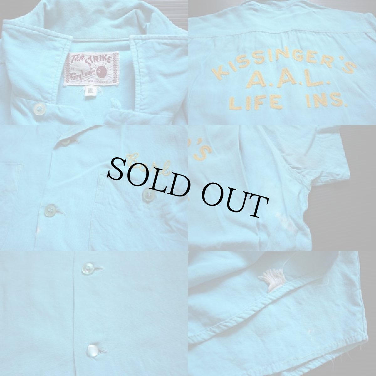 画像3: 50s King Louieキングルイ チェーン刺繍 レーヨン ボウリングシャツ 水色 (3)