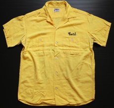 画像2: 60s USA製 Hiltonヒルトン チェーン刺繍 レーヨン ボウリングシャツ 黄 M (2)