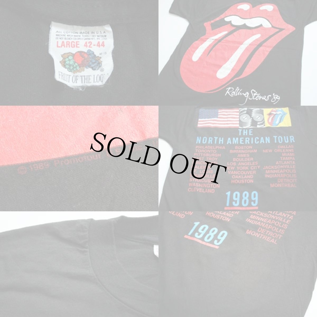 画像3: 80s USA製 The Rolling Stones ローリングストーンズ THE NORTH AMERICAN TOUR 1989 コットン バンドTシャツ L (3)