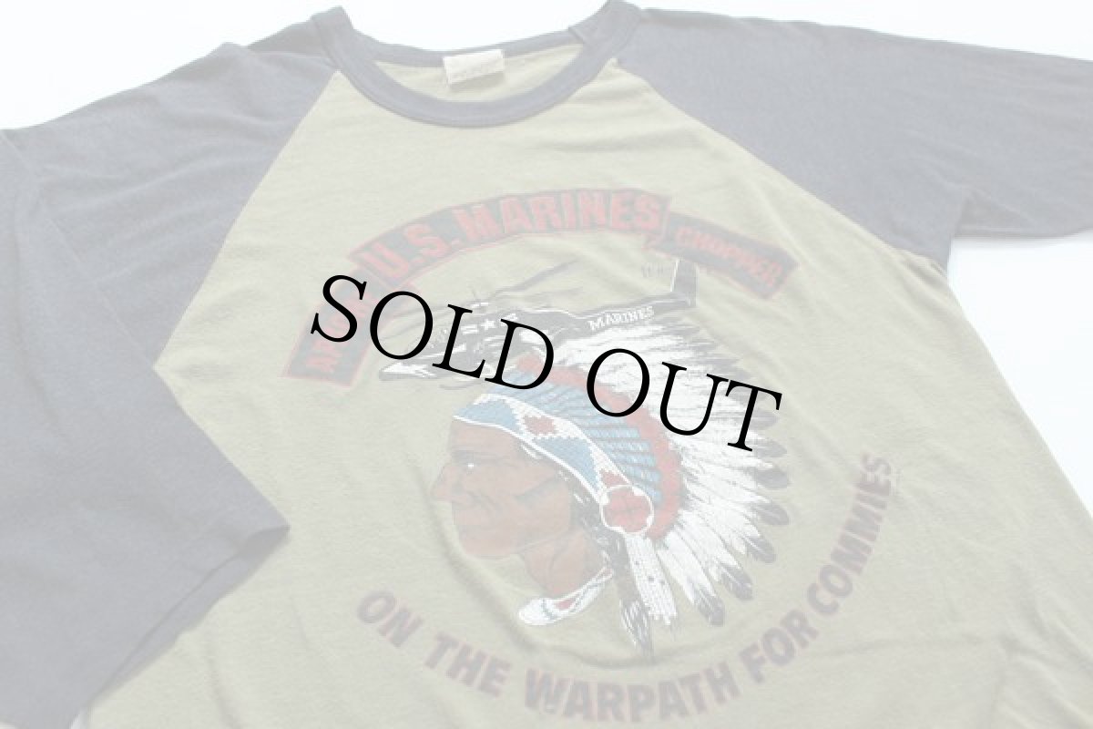 画像2: 80s USA製 U.S.MARINES アパッチ インディアンヘッド 七分袖 ラグランTシャツ M (2)