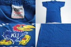 画像3: 80s USA製 Collegiate Pacific KU カラーフロッキープリントTシャツ 青 M (3)
