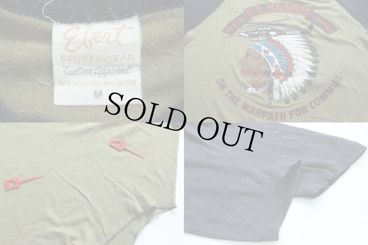 画像3: 80s USA製 U.S.MARINES アパッチ インディアンヘッド 七分袖 ラグランTシャツ M (3)