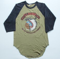 画像1: 80s USA製 U.S.MARINES アパッチ インディアンヘッド ラグラン 七分袖Tシャツ M (1)