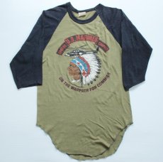 画像1: 80s USA製 U.S.MARINES アパッチ インディアンヘッド 七分袖 ラグランTシャツ M (1)