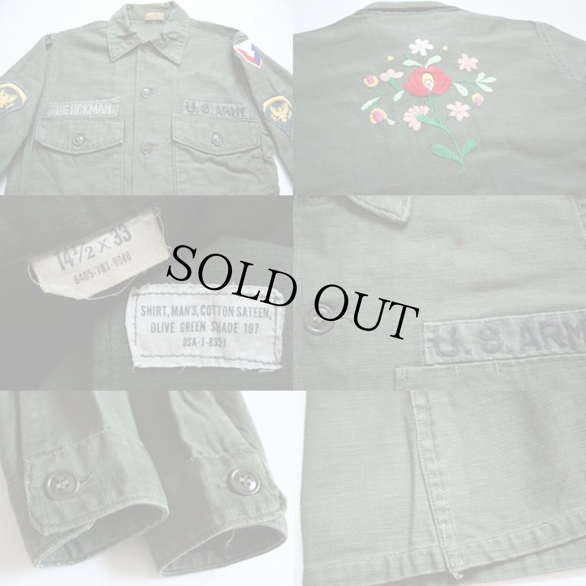 画像3: 60s 米軍 U.S.ARMY 花柄刺繍 ユーティリティシャツ (3)