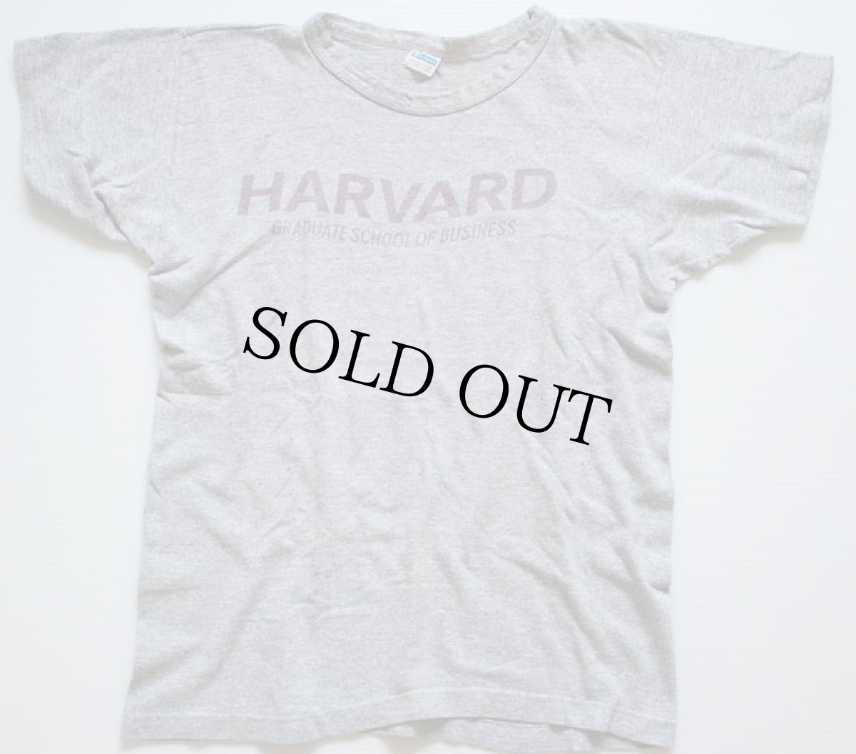 画像2: 70s USA製 Championチャンピオン HARVARD 染み込みプリント 88/12 Tシャツ M 杢グレー (2)