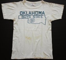 画像2: 50s Championチャンピオン ランタグ OKLAHOMA フロッキープリント コットンTシャツ 白 S (2)