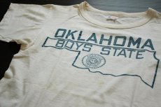 画像1: 50s Championチャンピオン ランタグ OKLAHOMA フロッキープリント コットンTシャツ 白 S (1)