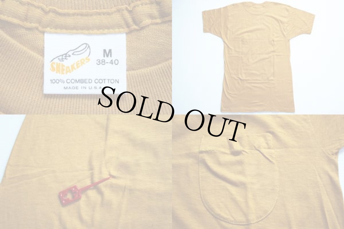 画像3: デッドストック★70s USA製 SNEAKERS 無地 コットン ポケットTシャツ マスタード M (3)