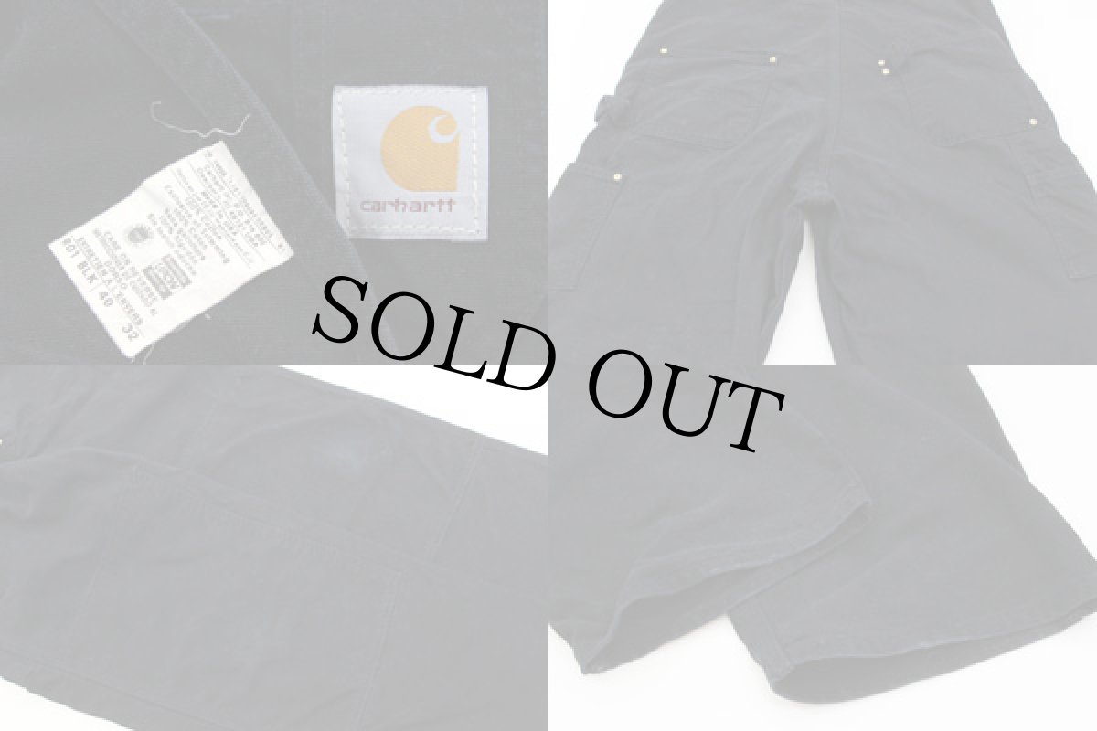 画像3: 90s USA製 carharttカーハート ダック地 ダブルニー オーバーオール 黒 40×32 (3)