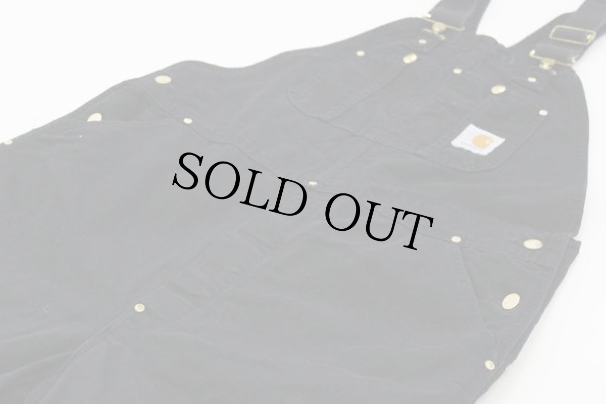 画像2: 90s USA製 carharttカーハート ダック地 ダブルニー オーバーオール 黒 40×32 (2)